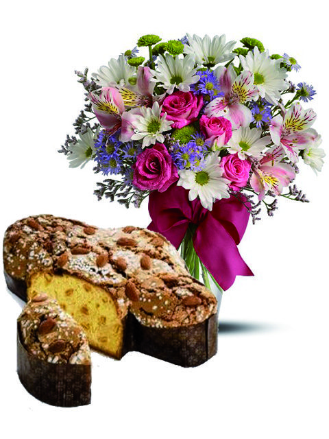 colomba pasquale con fiori misti di stagione
