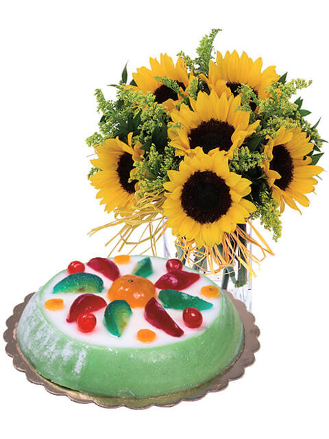Bouquet di girasoli con cassata siciliana