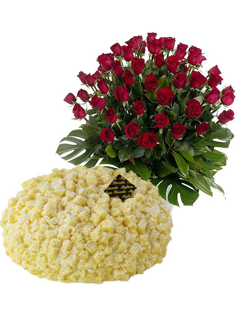 torta mimosa 50 rose rosse