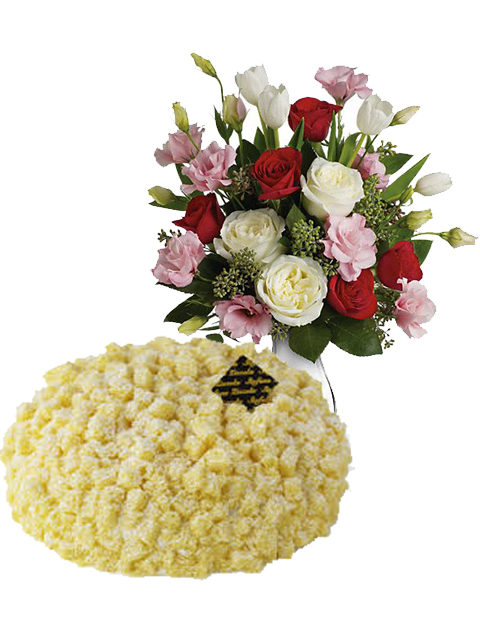 torta mimosa e lisianthus