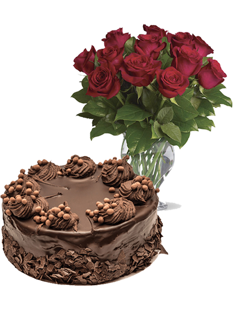 orta al cioccolato con bouquet di 12 rose rosse