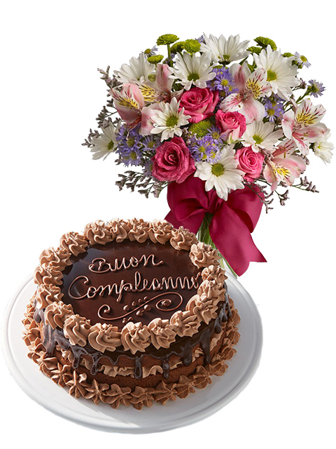 Torta Compleanno Al Cioccolato Con Scritta Buon Compleanno E Fiori Misti